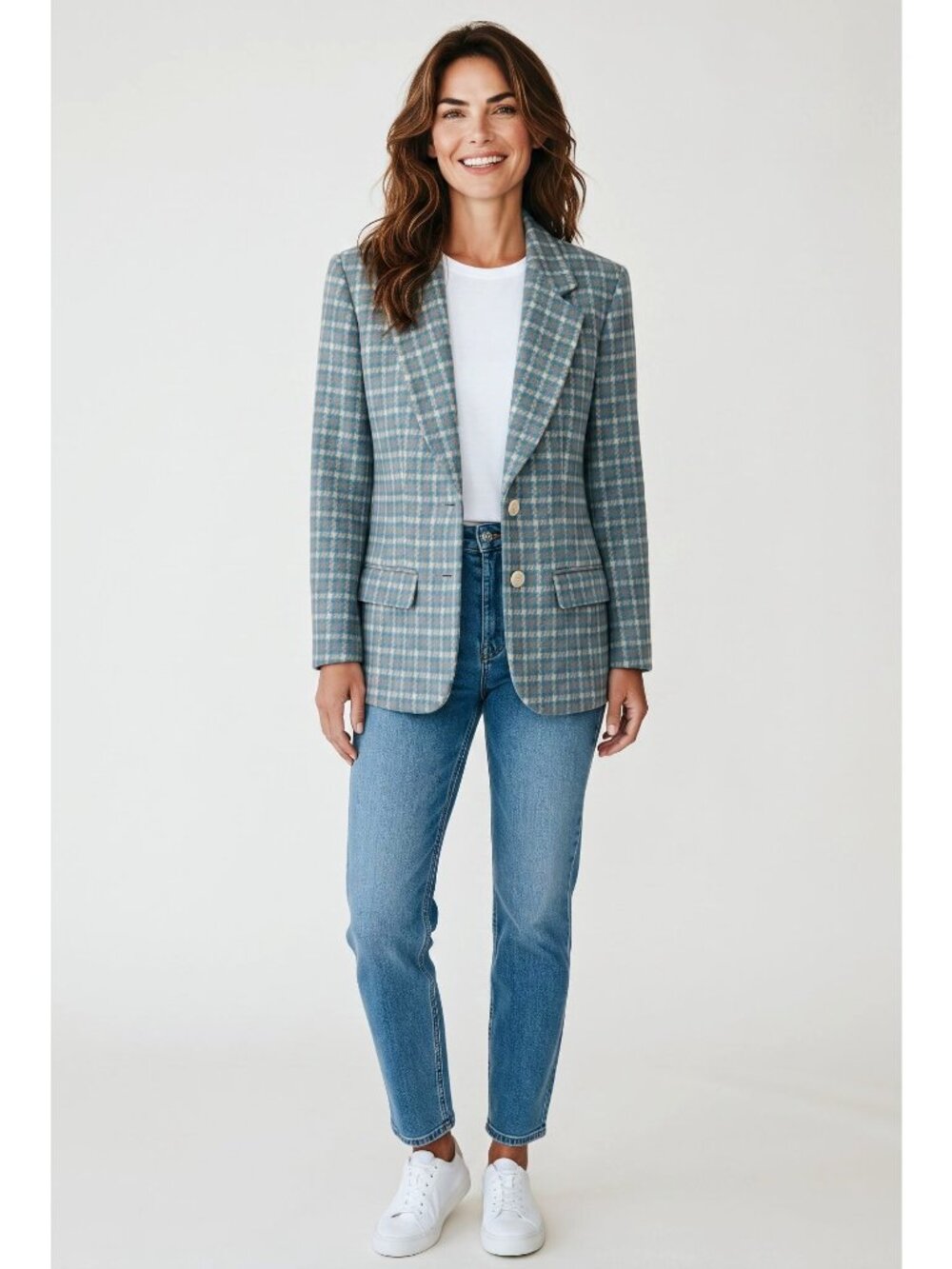 Vintage Pendleton USA Virgin Wool Plaid Blazer Turquoise Cream Womens 6 EUC - Picture 7 of 8